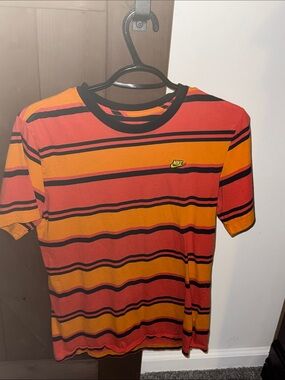 Nike Red and Orange Striped Short Sleeve Crew Tee with Black Trim